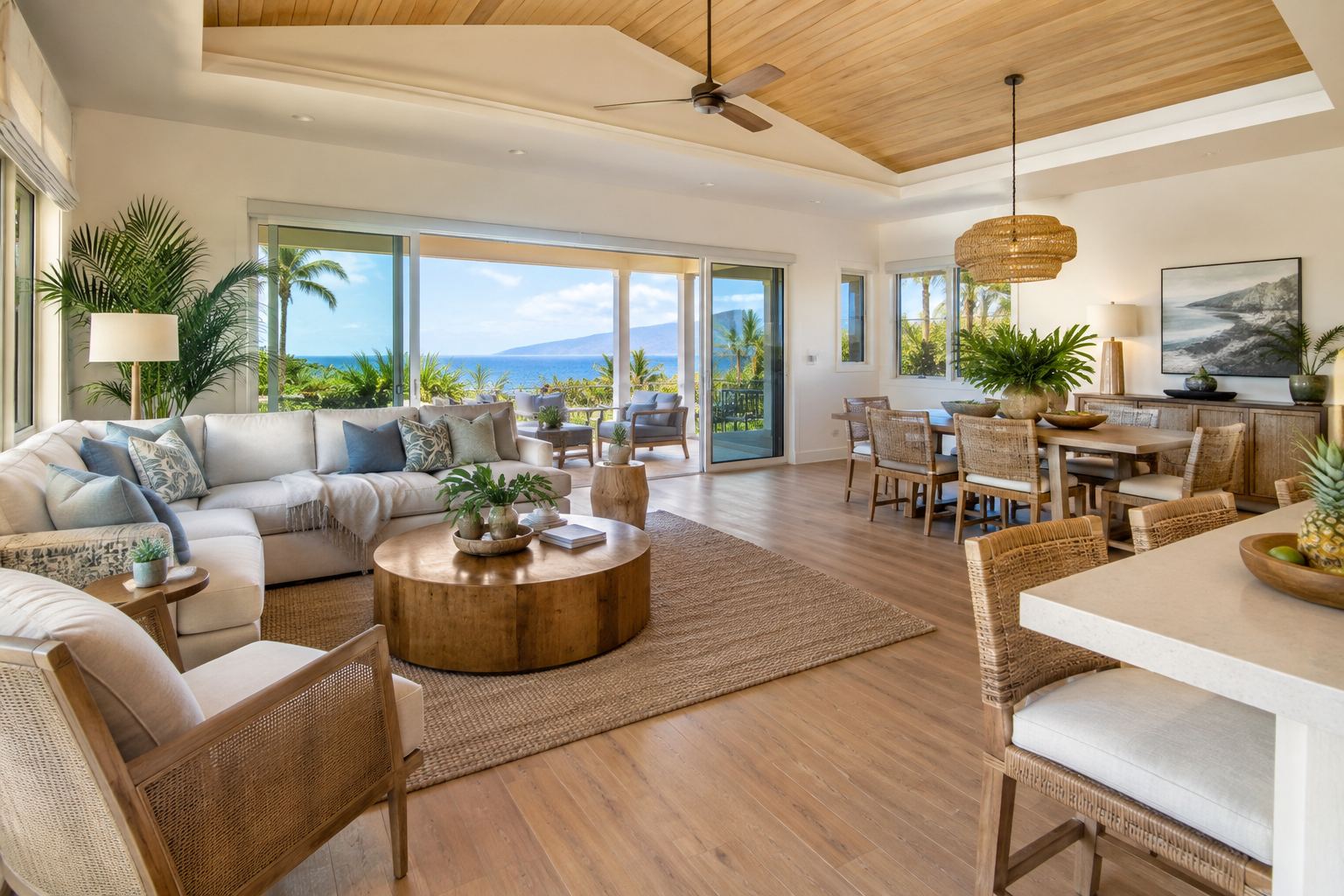 A bright Maui, Hawaii home interior, illustrative